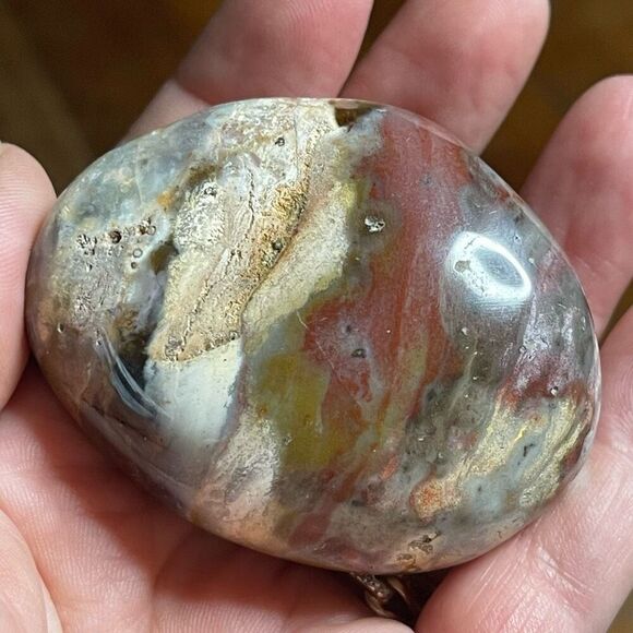 Ocean Jasper palm stone crystal natural druzy orbicular orbs red jelly white yel - Picture 8 of 14